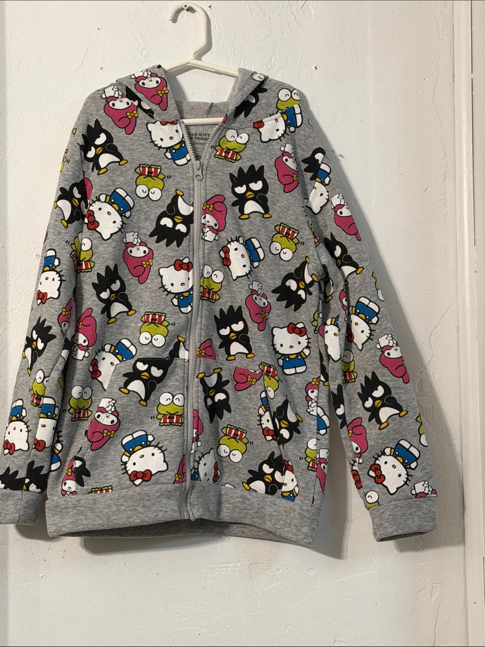 Hello Kitty Gray Zip Hoodie with Colorful Character Print
